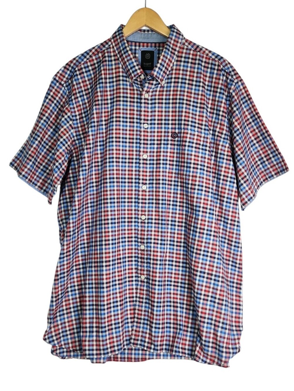 Bugatti Men’s Plaid Button Front Shirt 3XL 47/48 Red Blue Short Sleeve 4th July